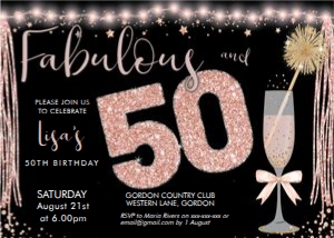 Fabulous 50 Pink and Rosegold Invitation design preview