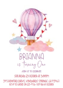 Girls Hot Air Balloon Birthday Invitation design preview