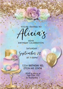 Rainbow Balloons Cake Birthday Invitation design preview