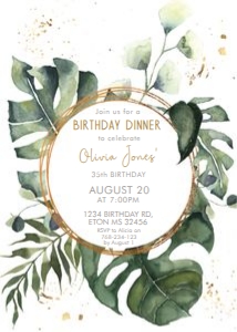 Green Tropical Leaves Circle Birthday Invitation design preview