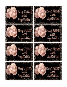 Rosegold Balloons Food Buffet Label Cards design preview