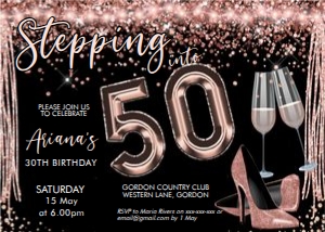 Stepping into 50 Rosegold Heels Invitation design preview