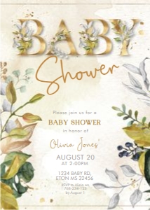 Gold Floral Baby Shower Invitation design preview