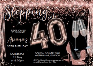 Stepping into 40 Rosegold Heels Invitation design preview