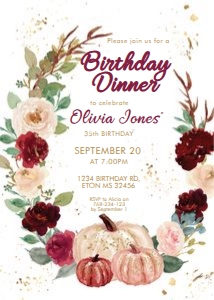 Fall Burgundy Pumpkin Birthday Invitation design preview