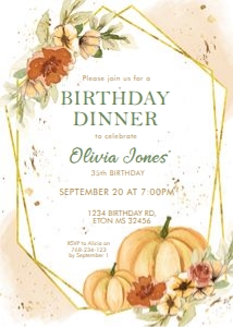 Fall Pumpkins Gold Frame Birthday Invitation design preview