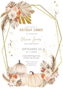 Fall White Pumpkin Birthday Invitation design preview