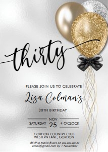 Gold Silver White Balloons Birthday Invitation design preview