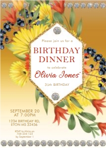 Fall Gold Flowers Birthday Invitation design preview