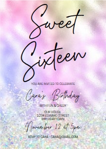 Sweet Sixteen Pink Holographic Birthday Invitation design preview