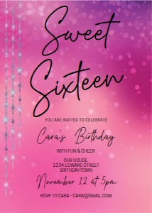 Sweet Sixteen Pink Bokeh Lights Birthday Invitation design preview