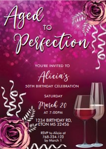 Aged to Perfection Pink Birthday Invitation design preview