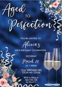 Aged to Perfection Navy Blue Birthday Invitation design preview