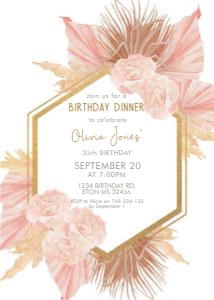 Boho Pink Gold Frame Birthday Invitation design preview