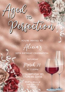Aged to Perfection Rosegold Birthday Invitation design preview
