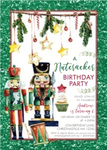 Nutcracker Red Green Birthday Invitation: Nutcracker Red Green Birthday Invitation