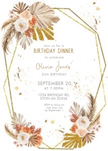 Boho Gold Frame Pampas Birthday Invitation design preview