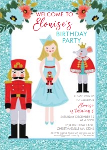 Nutcracker Red Aqua Birthday Invitation: Nutcracker Red Aqua Birthday Invitation