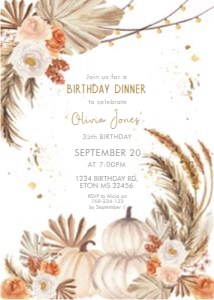 Fall White Pumpkin Lights Birthday Invitation design preview