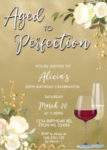 Aged to Perfection Gold Birthday Invitation design preview