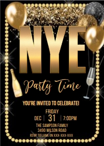 New Years Eve Gold Black Letters Invitation: New Years Eve Gold Black Letters Invitation