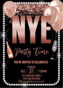 New Years Eve Rosegold Black Letters Invitation: New Years Eve Rosegold Black Letters Invitation