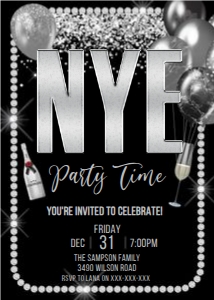 New Years Eve Silver Black Letters Invitation: New Years Eve Silver Black Letters Invitation