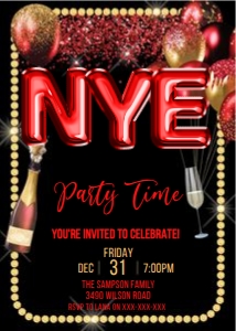 New Years Eve Red Balloons Invitation: New Years Eve Red Balloons Invitation