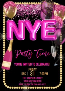 New Years Eve Pink Balloons Invitation: New Years Eve Pink Balloons Invitation