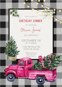 Buffalo Check Red Truck Christmas Invitation: Buffalo Check Red Truck Christmas Invitation