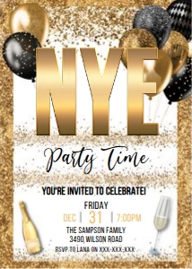 New Years Eve Gold White Letters Invitation: New Years Eve Gold White Letters Invitation