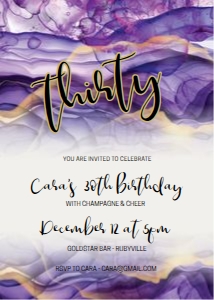 Purple Gold Ink Birthday Invitation design preview