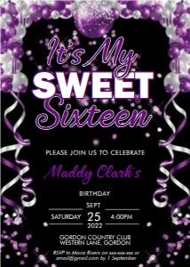 Its My Sweet Sixteen Purple Invitation design preview