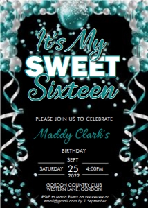Its My Sweet Sixteen Teal Invitation design preview