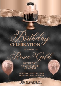 Rosegold Cake Tear Birthday Invitation design preview