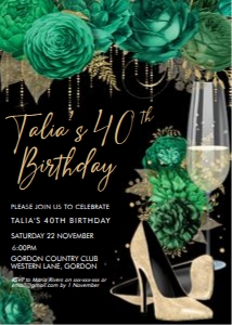 Green Gold Glitter Shoes Invitation design preview