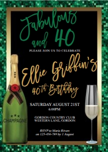 Green Gold Foil Champagne Invitation design preview