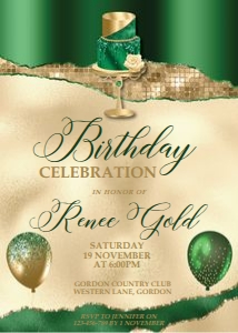 Green Gold Cake Tear Birthday Invitation design preview