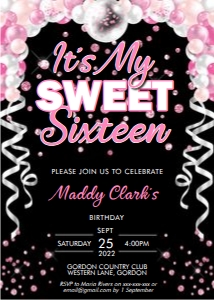Its My Sweet Sixteen Pink Invitation design preview