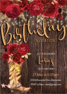 Red Floral Cowgirl Boot Invitation design preview