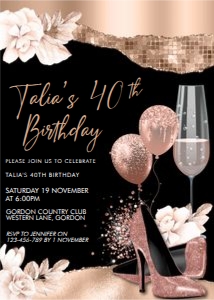 Rosegold Shoes Balloons Invitation design preview