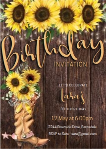 Sunflower Cowgirl Boot Invitation design preview