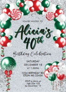 Christmas Balloon Arch Birthday Invitation: Christmas Balloon Arch Birthday Invitation