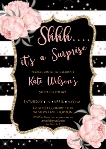 Black White Pink Peony Invitation design preview