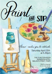 Blue Paint and Sip Invitation design preview