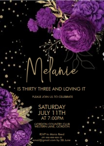 Purple Gold Floral Birthday Invitation design preview
