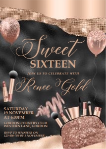 Sweet 16 Rosegold Makeup Invitation design preview