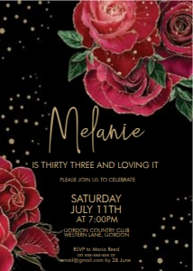 Red Gold Floral Birthday Invitation design preview