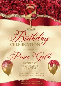 Red Gold Cake Tear Birthday Invitation design preview