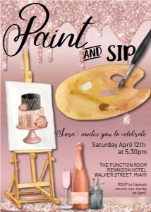 Rosegold Paint and Sip Invitation design preview